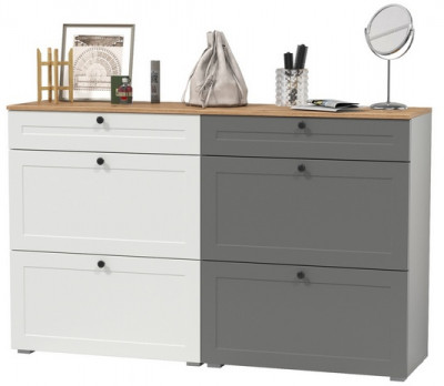 Остин 16.121 Тумба для обуви + 16.121 Тумба для обуви, цвет белый шагрень/серый графит/дуб крафт золотой, ШхГхВ 160х41,6х99,3 см., ун. сборка