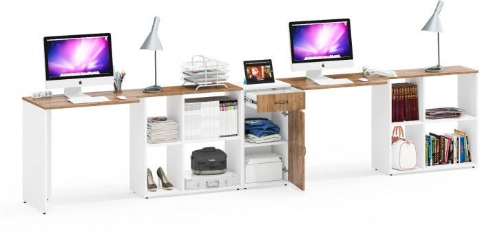 Лидер-8 Стол + Стол + Тумба МД 3.15, белый шагрень/крафт золото