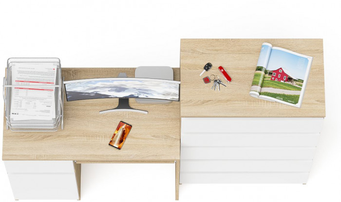 Мори компьютерный стол МС-1 левый + Комод МК700.5, дуб сонома/белый