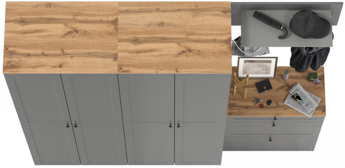 Остин Прихожая 29, цвет серый графит/дуб крафт золотой, ШхГхВ 240х54,3х229,6 см., универсальная сборка