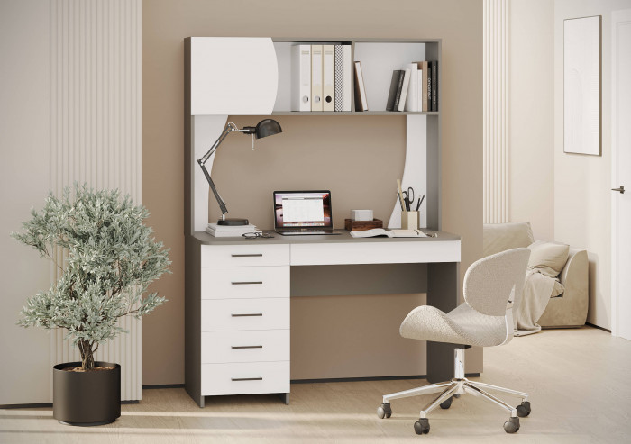 Стол рабочий 6-0606граф/бел Сигма, цвет графит/белый, ШхГхВ 120,5х60,5х166 см., НЕ универсальная сборка