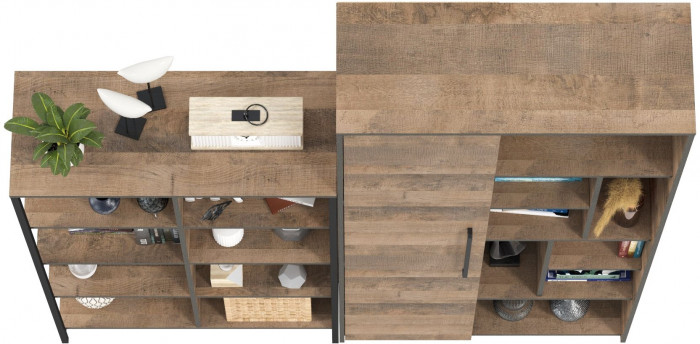 Трувор 13.151.02 Стеллаж + 13.206 Шкаф-стеллаж, цвет дуб гранж песочный/интра, ШхГхВ 183х37х194,2 см., универсальная сборка