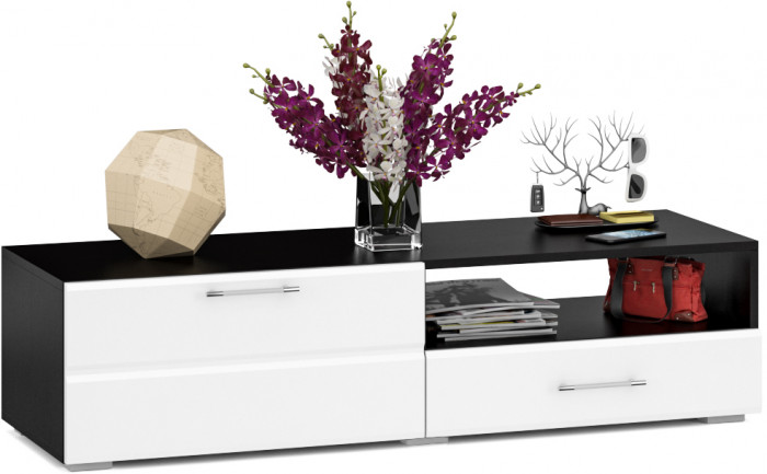 Тумба под ТВ Ларго 1,4, цвет корпус венге/фасады МДФ белый глянец, ШхГхВ 140х46х35 см., НЕ универсальная сборка