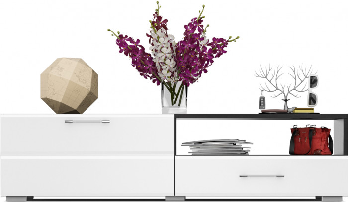 Тумба под ТВ Ларго 1,4, цвет корпус венге/фасады МДФ белый глянец, ШхГхВ 140х46х35 см., НЕ универсальная сборка