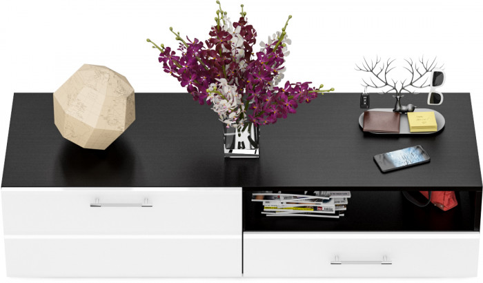 Тумба под ТВ Ларго 1,4, цвет корпус венге/фасады МДФ белый глянец, ШхГхВ 140х46х35 см., НЕ универсальная сборка