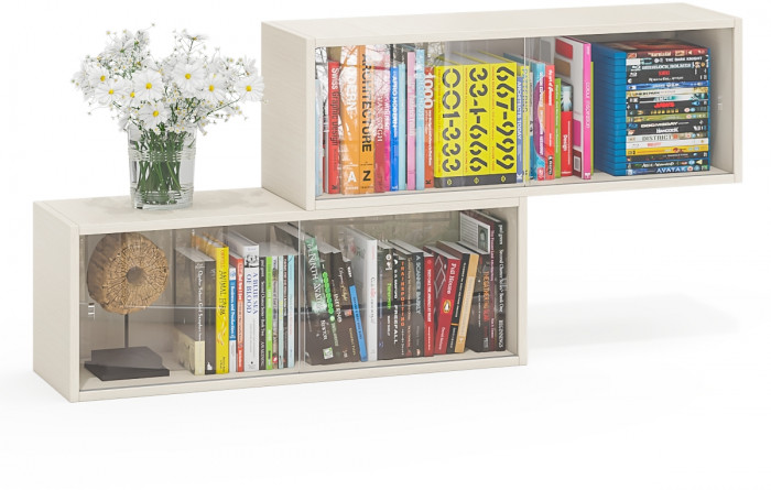 Две полки книжных С-МД-КН01, цвет дуб, ШхГхВ размер каждой полки в отдельности: 83х25х30 см., стеклянные дверцы