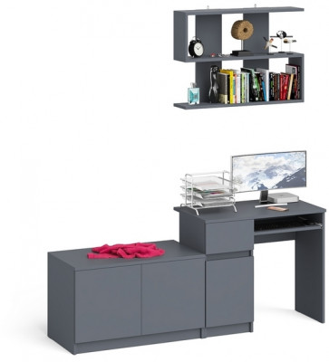 Мори Стол компьютерный МС-1 левый + Тумба МА900.1 + Полка 900, цвет графит, ШхГхВ 180,4х50,4х209,6 см., НЕ универсальная сборка