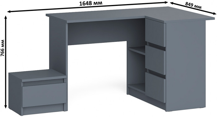 Мори Стол компьютерный МС-16 правый + Тумба ТМП400.1, цвет графит, ШхГхВ 164,8х84,9х76,6 см., выдвижные ящики справа, НЕ универсальная сборка