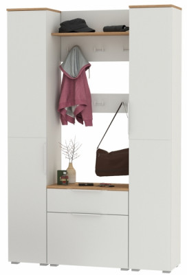 Октава Прихожая 20, белый шагрень/дуб крафт золотой/фасады МДФ белый шагрень