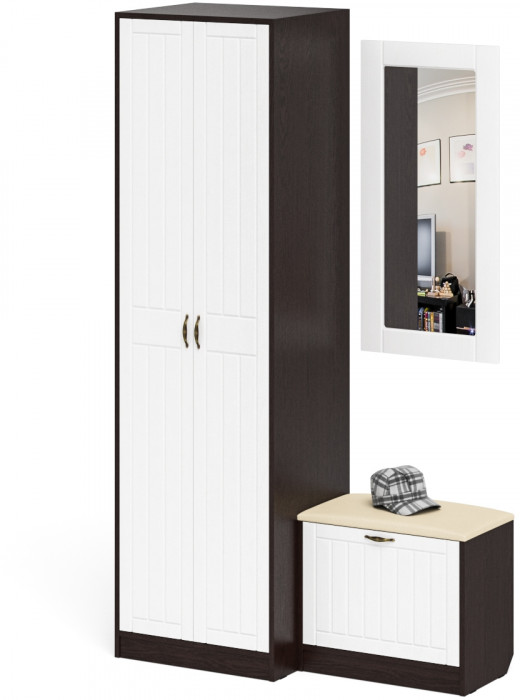 Прихожая П-6 Компоновка № 11, венге/фасады МДФ белое дерево фрезеровка прованс