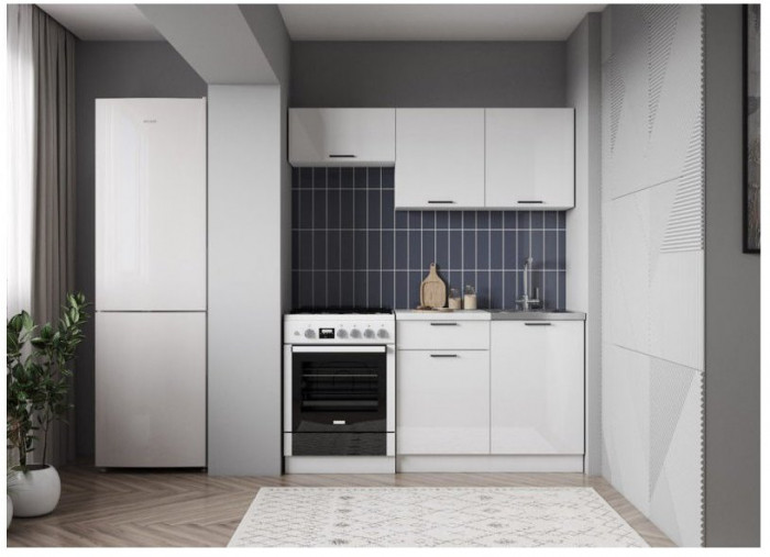 Кухонный гарнитур ЛДСП Дуся 1600, Белый бриллиант / Цемент/Белый