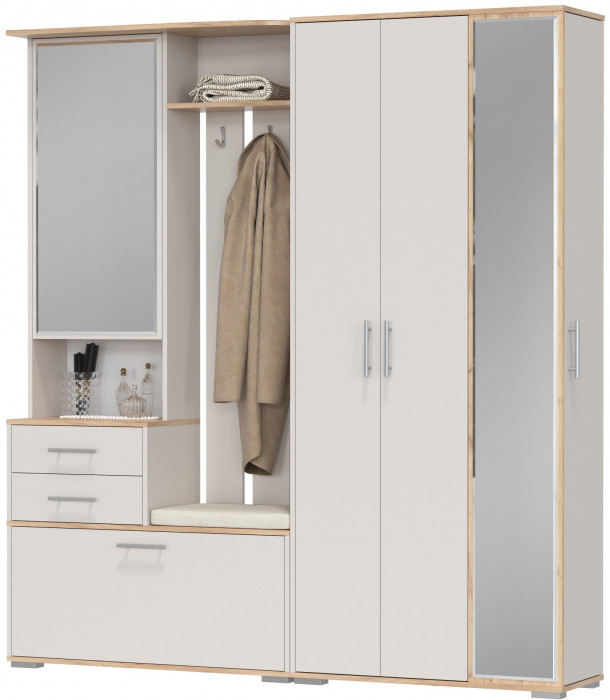 Прихожая Домино 5, цвет дуб крафт золотой/кашемир серый, ШхГхВ 188х36х202 см., универсальная сборка