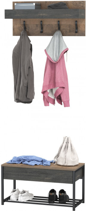 Трувор 13.241.03 Тумба для обуви + 15.04 Вешалка, дуб гранж песочный/интра