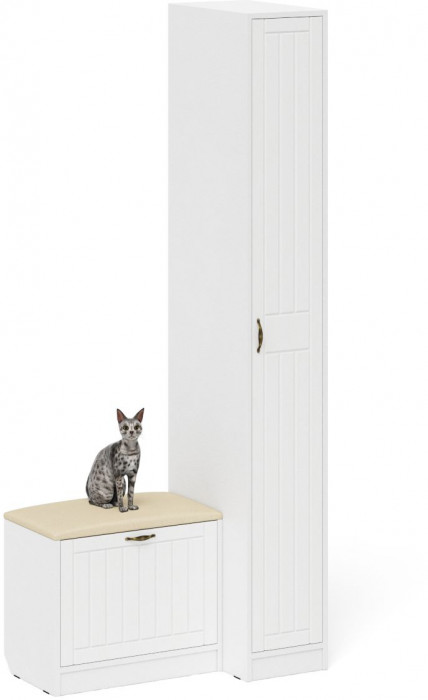 Прихожая П-6 Компоновка № 39, цвет белая шагрень/фасады МДФ белое дерево фрезеровка прованс, ШхГхВ 90х50х210 см., универсальная сборка