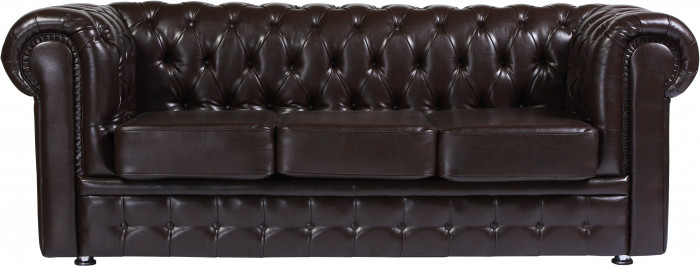 Диван кожаный коричневый, прямой 3-х местный, для дома, офиса, гостиной, кабинета Честер