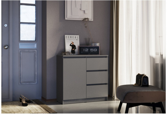 Челси Комод 800 (3 ящик 1 дверь) (Белый глянец, Белый)