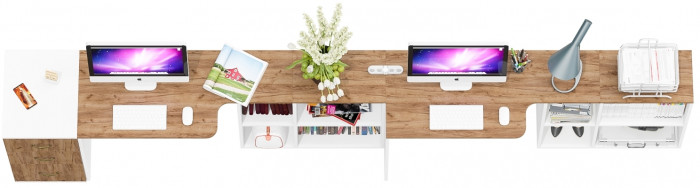 Лидер-8 Стол + Стол + Тумба МД 3.16, белый шагрень/крафт золото