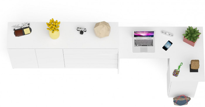 Мори компьютерный стол МС-16 правый + Комод МК1600.1, белый