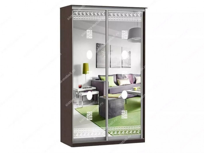 Шкаф купе Модерн 1190х450 2-х дверный зеркальный с пескоструем №2 венге