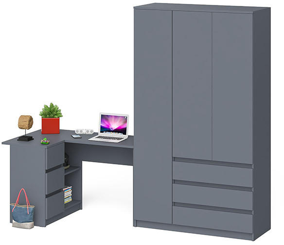Мори Стол компьютерный МС-16 левый + Шкаф МШ1200.1, цвет графит, ШхГхВ 244,8х84,9х209,6 см., выдвижные ящики слева, НЕ универсальная сборка