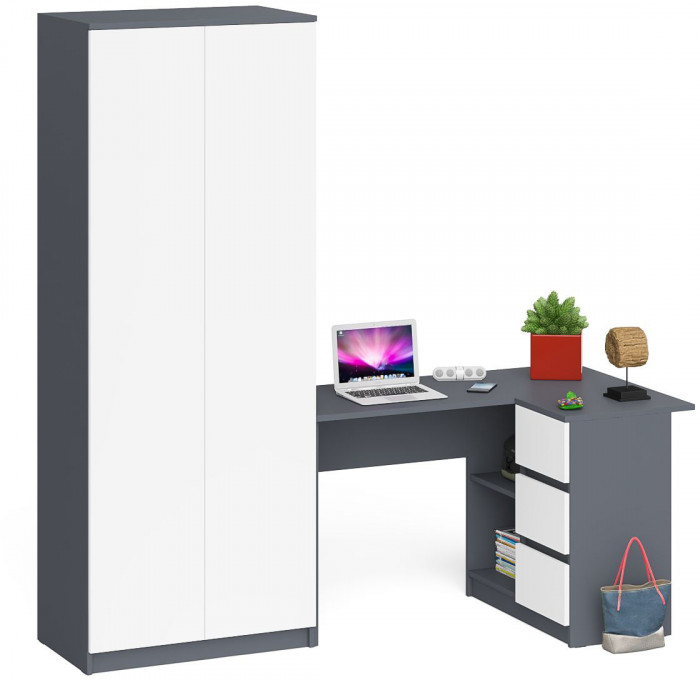 Мори Стол компьютерный МС-16 правый + Шкаф МШ800.1, цвет графит/белый, ШхГхВ 204,8х84,9х209,6 см., выдвижные ящики справа, НЕ универсальная сборка