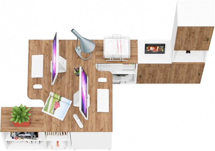 Лидер-8 Стол + Стол + Пенал + Тумба МД 3.15, белый шагрень/крафт золото