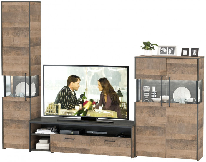 Трувор Гостиная 026, цвет дуб гранж песочный/интра, ШхГхВ 280,4х45,4х194,2 см., универсальная сборка