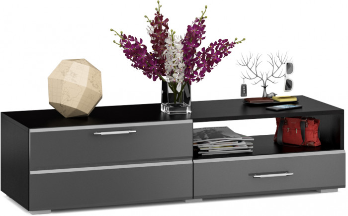 Тумба под ТВ Ларго 1,4, цвет корпус венге/фасады МДФ графитово-серый глянец, ШхГхВ 140х46х35 см., НЕ универсальная сборка