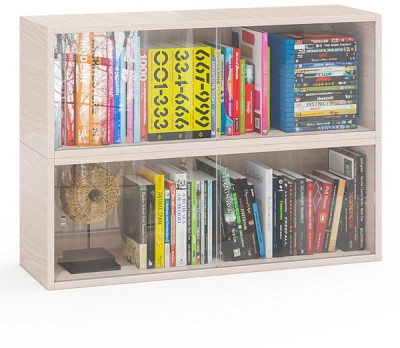 Две полки книжных С-МД-КН01, цвет ясень шимо светлый, размер каждой полки в отдельности: ШхГхВ 83х25х30 см., стеклянные дверцы