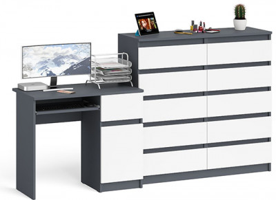 Мори Стол компьютерный МС-1 правый + Комод МК1200.10, цвет графит/белый, ШхГхВ 210,4х50х115 см., выдвижной ящик справа, НЕ универсальная сборка