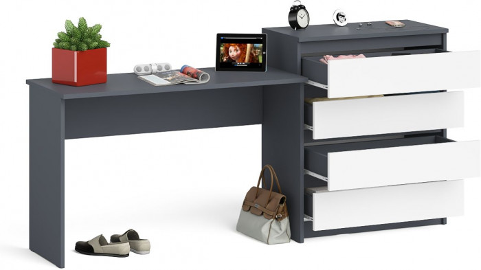 Мори Стол письменный МСП1200.1 + Комод МК800.4, цвет графит/белый, ШхГхВ 200,8х50х94 см., универсальная сборка