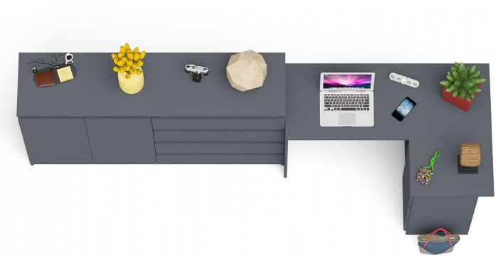 Мори компьютерный стол МС-16 правый + Комод МК1600.1, графит