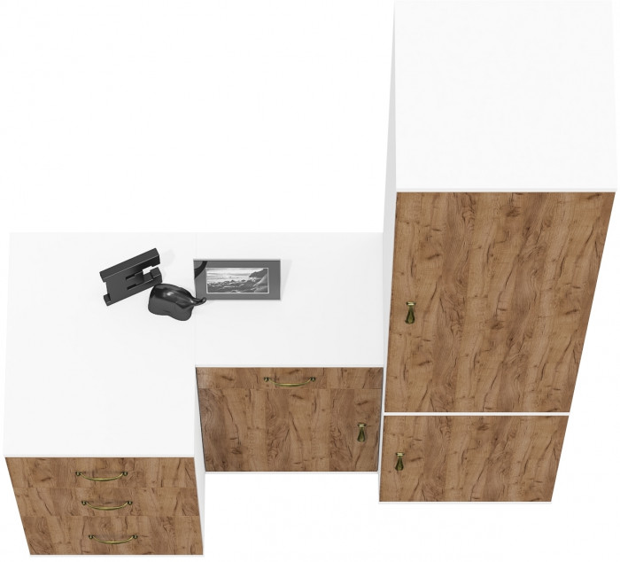 Лидер-8 Пенал МД 22Б + Тумба МД 3.15 + Тумба МД 3.16, цвет белый шагрень/крафт золото, ШхГхВ 120х50х190 см., универсальная сборка