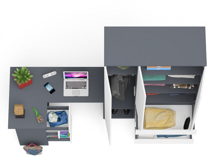 Мори Стол компьютерный МС-16 левый + Шкаф МШ1200.1, цвет графит/белый, ШхГхВ 244,8х84,9х209,6 см., выдвижные ящики слева, НЕ универсальная сборка