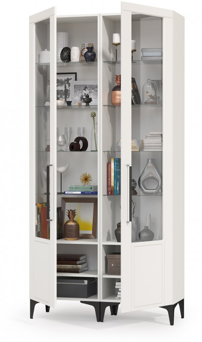 Валенсия Гостиная № 129, цвет ЛДСП белый шагрень/МДФ белый шагрень, ШхГхВ 110х38,1х225,2 см.