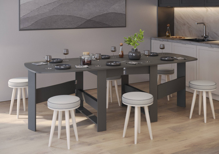 Стол-книжка 1-66граф, цвет графит, ШхГхВ 30х88х74 см. сложенный, разложенный три размера: 90/169/228х88х74 см.