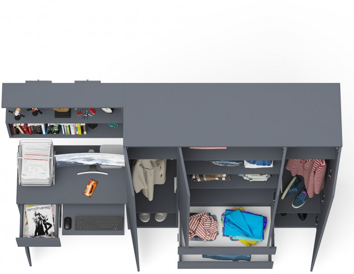 Мори компьютерный стол МС-1 левый + Шкаф МШ1600.1 + Полка 900, графит