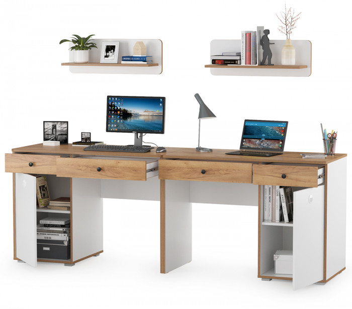 Вуди Компоновка № 01, цвет белый премиум/дуб крафт золотой, ШхГхВ 220х52,7х170 см., универсальная сборка