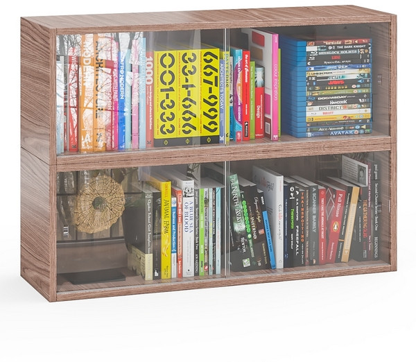 Две полки книжных С-МД-КН01, цвет ясень шимо тёмный, ШхГхВ размер каждой полки в отдельности: 83х25х30 см., стеклянные дверцы