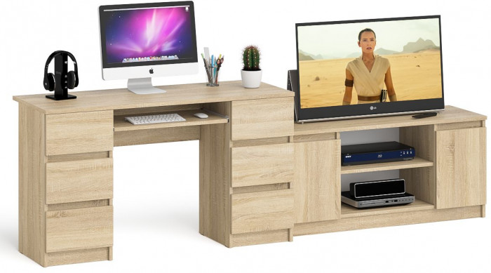 Мори Стол компьютерный МС-2 + Тумба МТВ1200.1, цвет дуб сонома, ШхГхВ 255,8х50х76,6 см., универсальная сборка