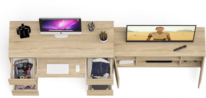 Мори Стол компьютерный МС-2 + Тумба МТВ1200.1, цвет дуб сонома, ШхГхВ 255,8х50х76,6 см., универсальная сборка