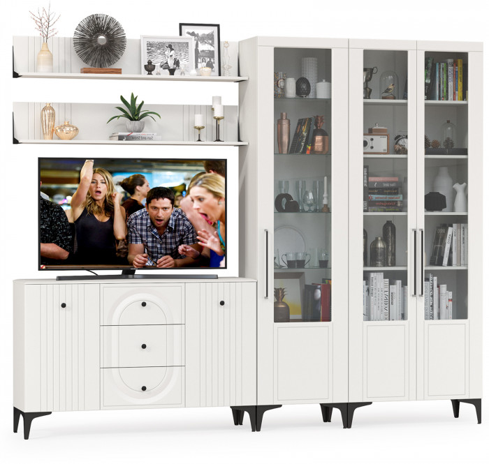 Валенсия Гостиная № 116, ЛДСП белый шагрень/МДФ белый шагрень