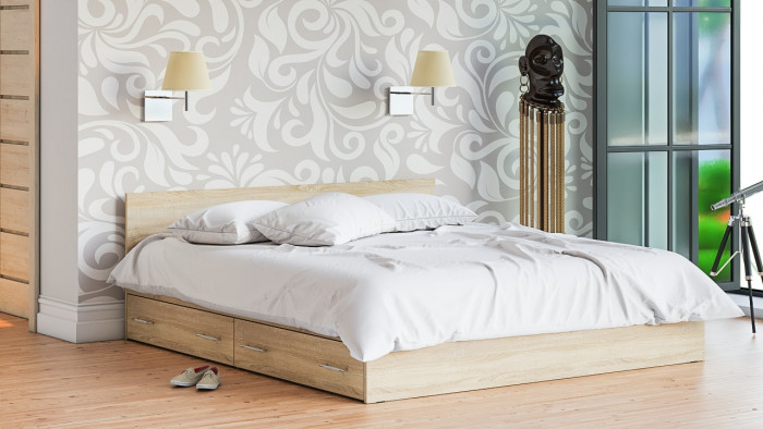 Мори Кровать с ящиками 1800, дуб сонома