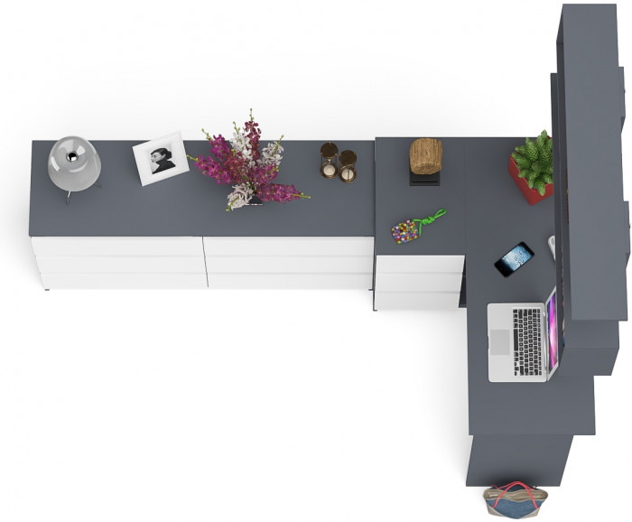 Мори компьютерный стол МС-16 левый + Комод МК1380.6 + Полка 1200, графит/белый