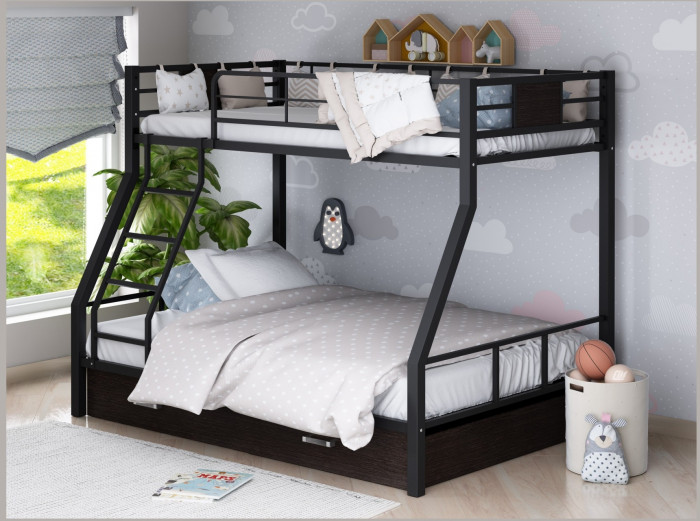 Двухъярусная кровать Гранада-1Я (Черный, Дуб молочный)