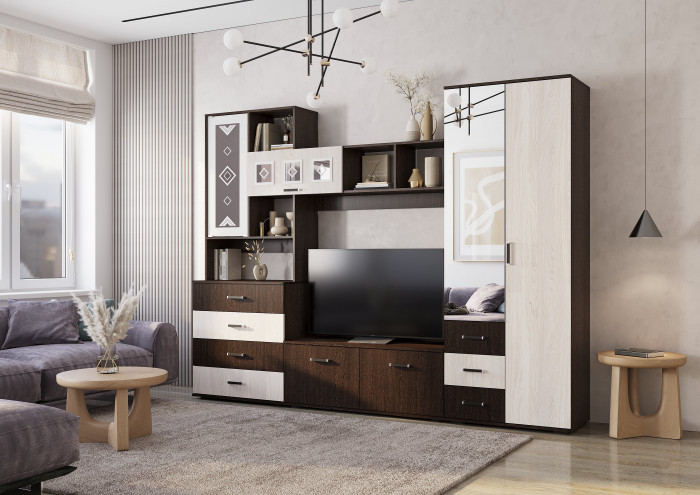 Гостиная модульная Белла, венге/ясень белый. Комплект 1