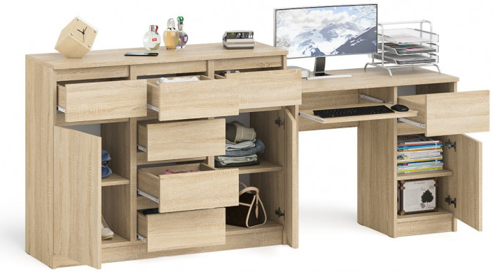 Мори Стол компьютерный МС-1 правый + Комод МК1200.4, цвет дуб сонома, ШхГхВ 210,4х50х94 см., выдвижной ящик справа, НЕ универсальная сборка