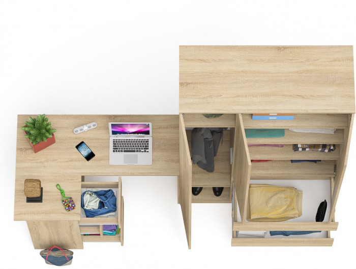 Мори Стол компьютерный МС-16 левый + Шкаф МШ1200.1, цвет дуб сонома, ШхГхВ 244,8х84,9х209,6 см., выдвижные ящики слева, НЕ универсальная сборка