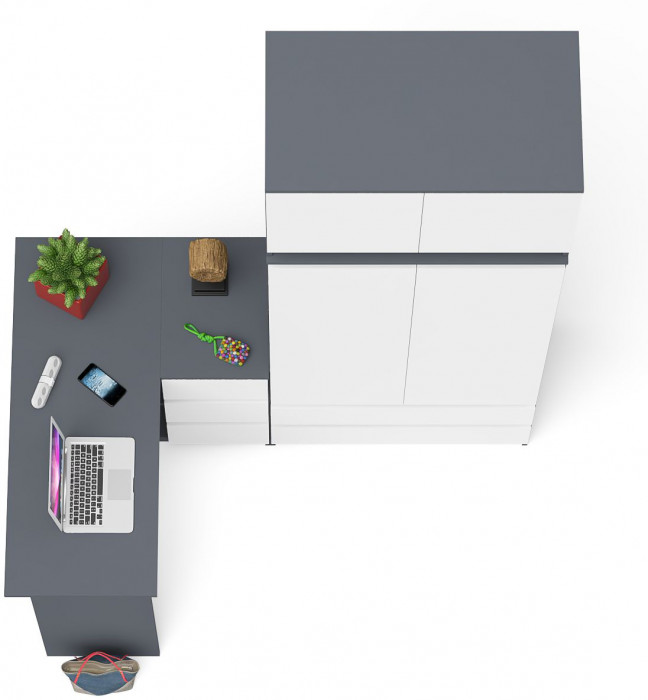 Мори Стол компьютерный МС-16 правый + Шкаф МШ900.1 + Антресоль МА900.1, цвет графит/белый, ШхГхВ 214,8х84,9х234,2 см., выдвиж. ящ. справа, НЕ ун. сб.