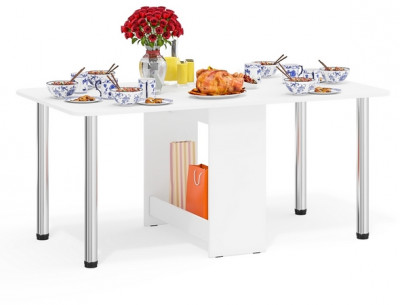 Стол-книжка обеденный МД-СО-04, цвет белый шагрень/ножки хром, ШхГхВ 170х90х74 см., 34х90х74 см. сложенный (Мебельный Двор)